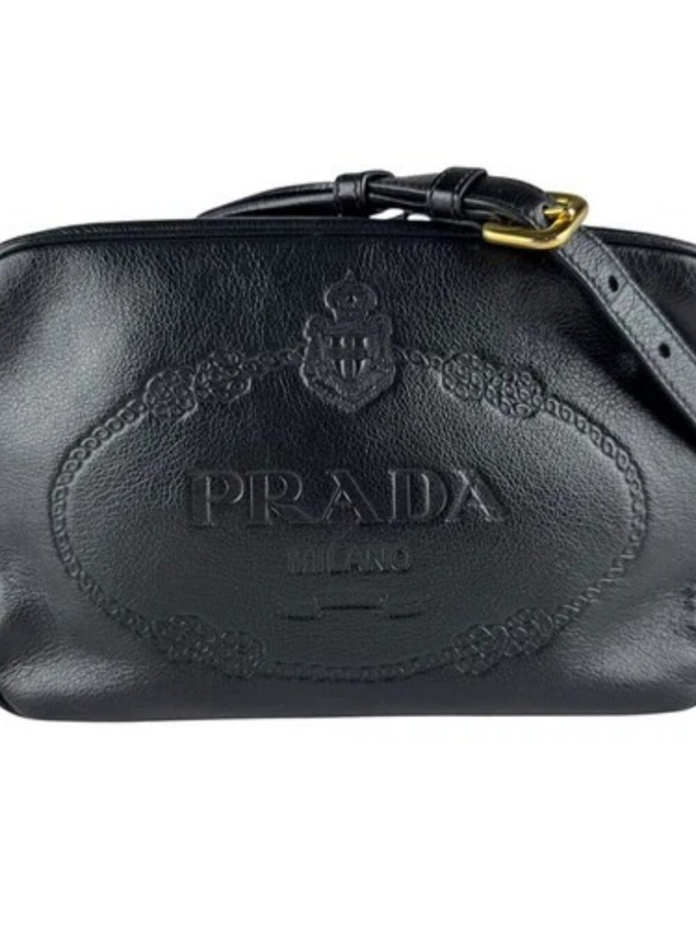 Auth PRADA Crossbody Shoulder Bag Black Leather/Goldtone - z10447